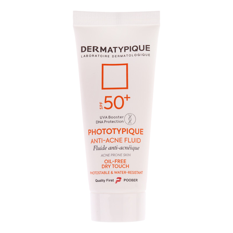 فلوئید ضد آفتاب بدون رنگ درماتیپیک مدل anti acne محافظ UVA،UVB مناسب برای انواع پوست حجم 40 میلی لیتر